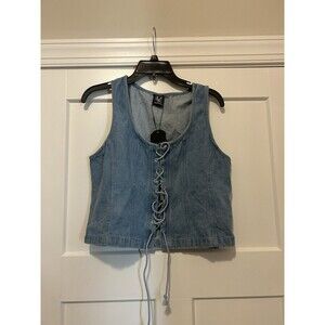 New Women’s Size Xl Denim Top Jean Tank Corset Style  Cotton Jeans Blue Lace Up